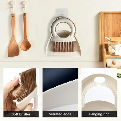 Mini Broom and Dustpan Set,Small Broom and Dustpan Set for Kitchen Countertops, Desks, Keyboard, Camping, Hand Brooms for Car Seats, Pet Litter-White