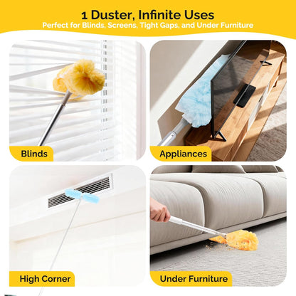 6 FT Extendable Duster Handle with 20 Pcs Refills, Heavy Duty Starter Kit Compatible with Swiffer, Disposable Microfiber Dusting Pads for Ceiling, Fan, Window & Hard to Reach Areas Cleaning