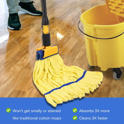 Heavy Duty Commercial Mop Head Replacement Microfiber Tube Mop Heads for Floor Cleaning: 3 Packs Looped End Wet Mop Head Refill for Home Commercial Industrial Use (Yellow)
