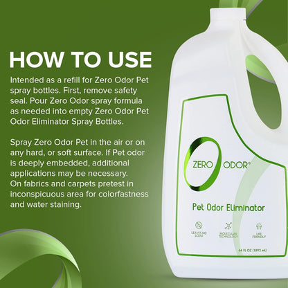Zero Odor - Pet Odor Eliminator - Permanently Eliminate Air & Surface Odors – Patented Molecular Technology Best For Carpet, Furniture, Pet Beds - Smell Great Again (Over 400 Sprays Per Bottle)