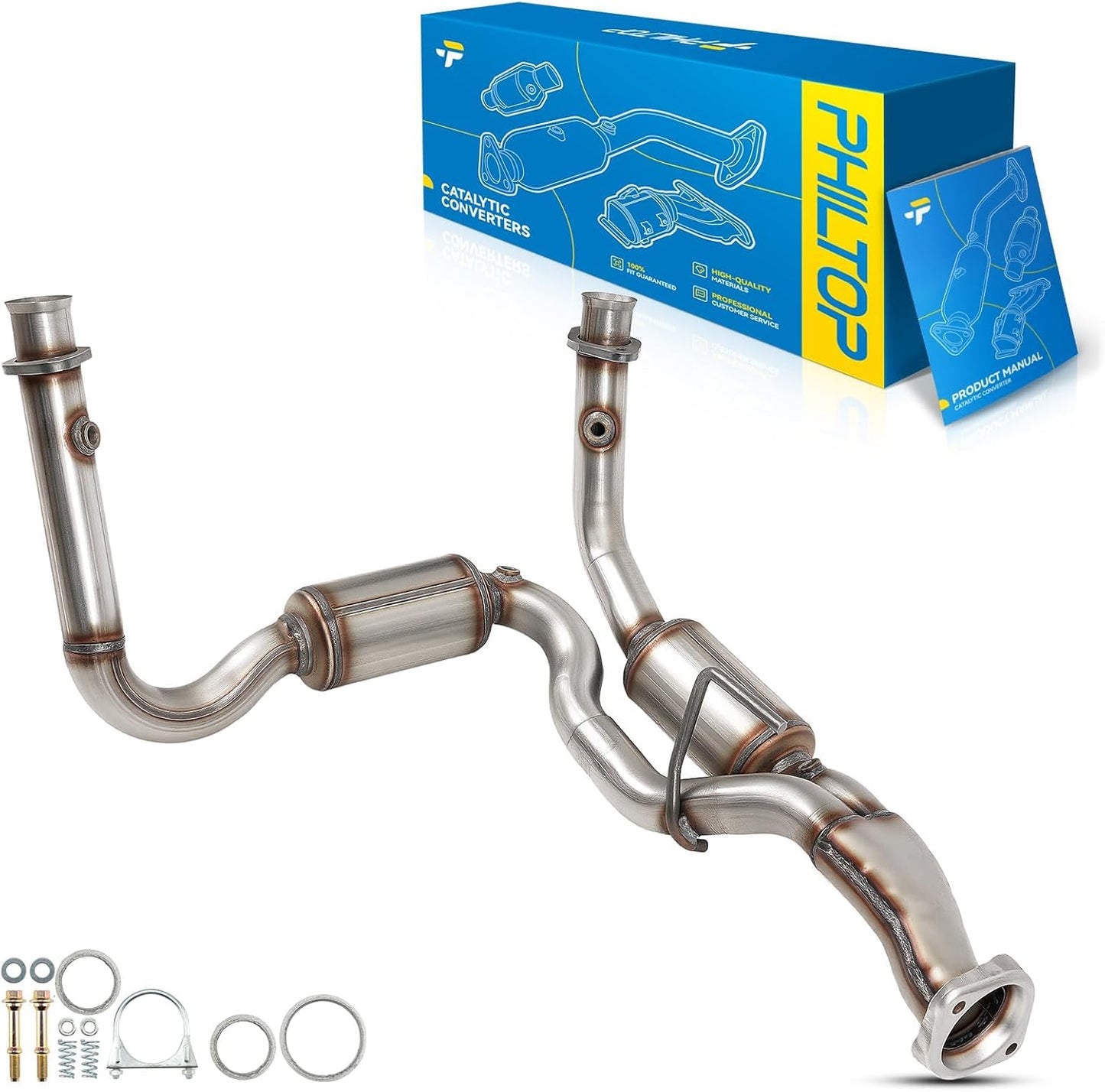 PHILTOP Left and Right Catalytic Converter Replacement For 2005-2010 300 2.7/3.5L V6 RWD, 2006-2010 Charger 2.7/3.5L V6 RWD, 2005-2008 Magnum 2.7/3.5L V6 RWD Replace 55434, 55433 (EPA Compliant) - Colors C