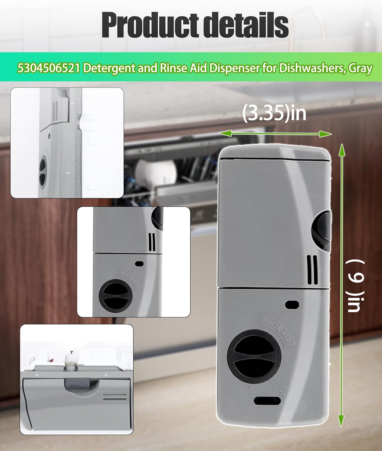 5304506521 Dishwasher Rinse-Aid soap Dispenser Parts,Replacement for Frigidaire,Electrolux,Crosley, Kenmore, Westinghouse,Replacement AP6036339.154379201,154379202,154452703 Etc
