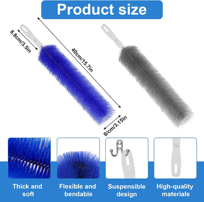 2 Pcs Cobweb Duster, Bendable Fan Cleaner Brushes Set Reusable, Plastic Microfiber Duster for Air Conditioning Shutters,Ceiling Fan, Blades, Curtains,Air Vents(Blue，Gray)