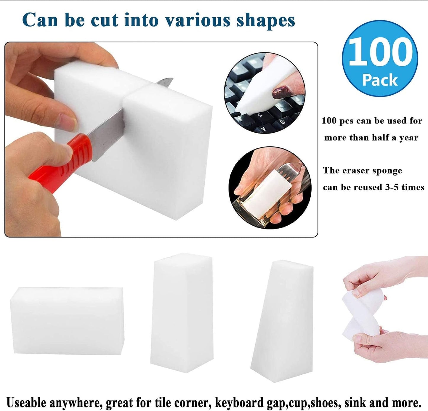 Magic Sponge Eraser Sheets, 52Pcs All-Purpose White Melamine Sponge Convex Point Disposable Magic Cleaning Wipes for Furniture Kitchenware, Hard-to-Reach Places, Shoe