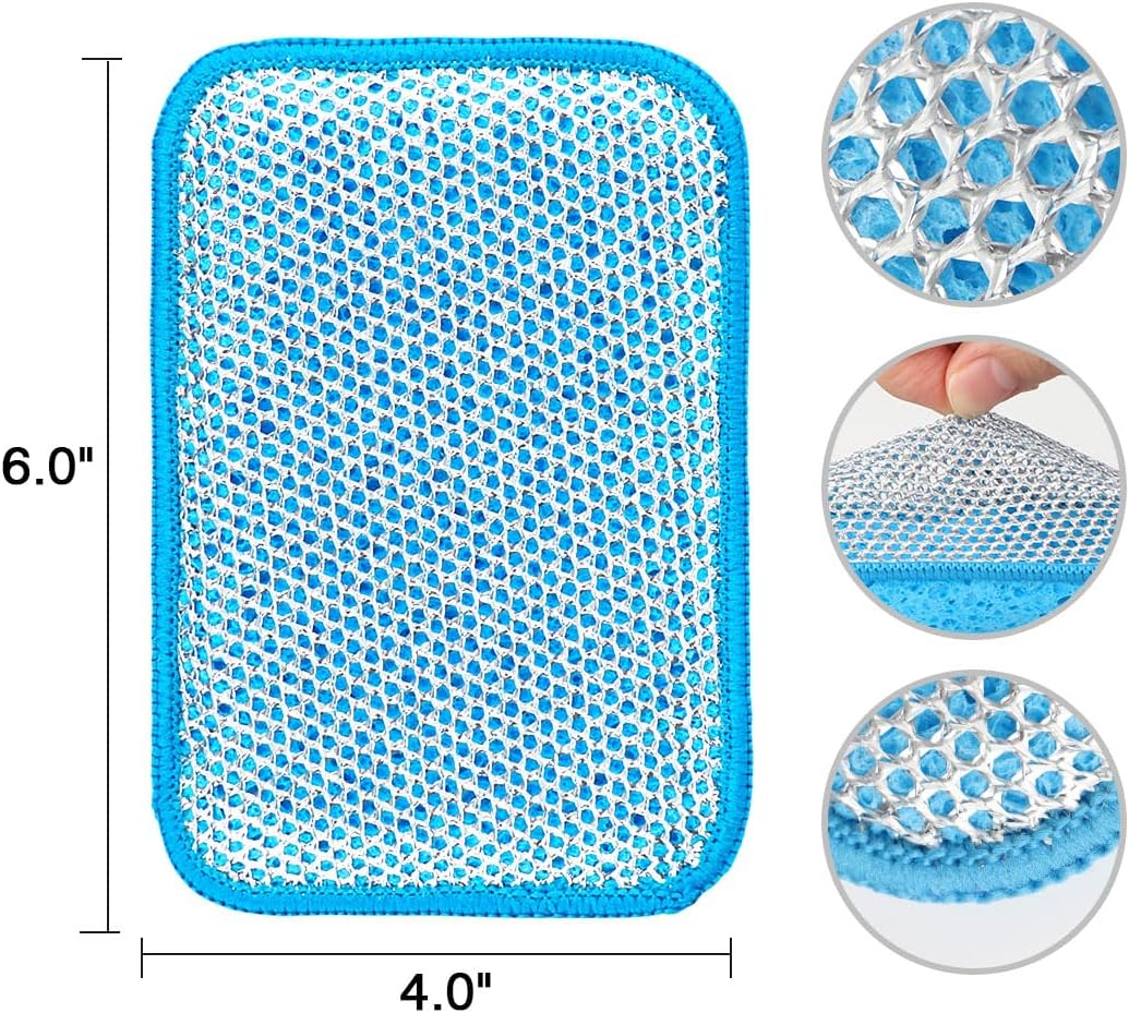 12 Pack Scrub & Wipe Cloths, Dual-Sided Sponges for Kitchen, All-Purpose Cloth for Dishes, Pots, Pans, Non-Stick Cookware, Countertops (Red, Yellow, Blue)