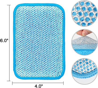 12 Pack Scrub & Wipe Cloths, Dual-Sided Sponges for Kitchen, All-Purpose Cloth for Dishes, Pots, Pans, Non-Stick Cookware, Countertops (Red, Yellow, Blue)
