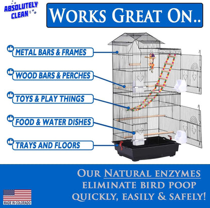 Absolutely Clean Amazing Bird Cage Cleaner and Deodorizer - Just Spray/Wipe - Safely & Easily Removes Bird Messes Quickly and Easily - Made in The US - Fragrance Free (16oz Pack of 1)