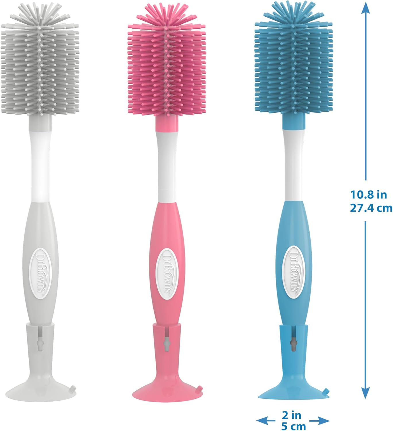 Dr. Brown's Soft Touch No Scratch Baby Bottle Cleaning Brush Nipple Cleaner with Stand and Storage Clip, BPA Free, Blue 1-Pack