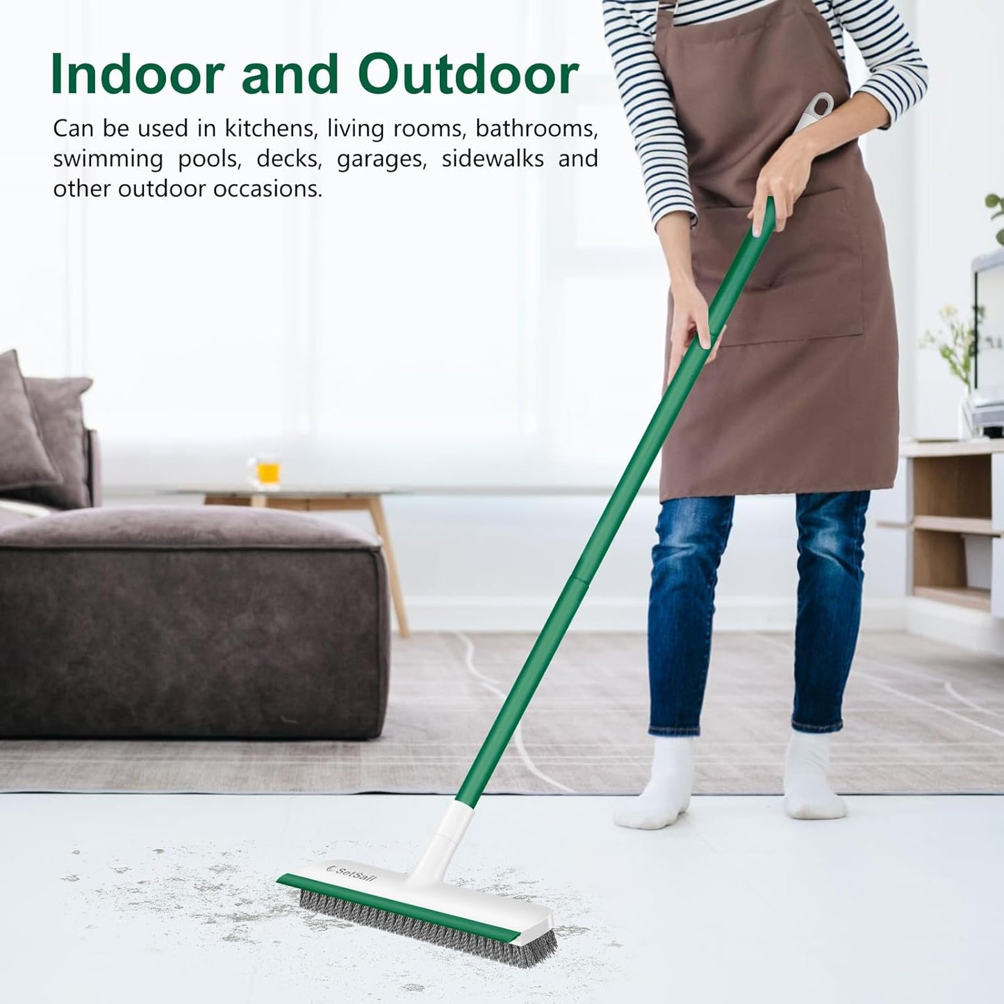 SetSail Floor Scrub Brush with 51-Inch Long Adjustable Handle 2 in 1 Scrape Brush Stiff Bristle Floor Scrubber for Cleaning Shower Bathroom Garage Kitchen Wall Deck Tub Tile