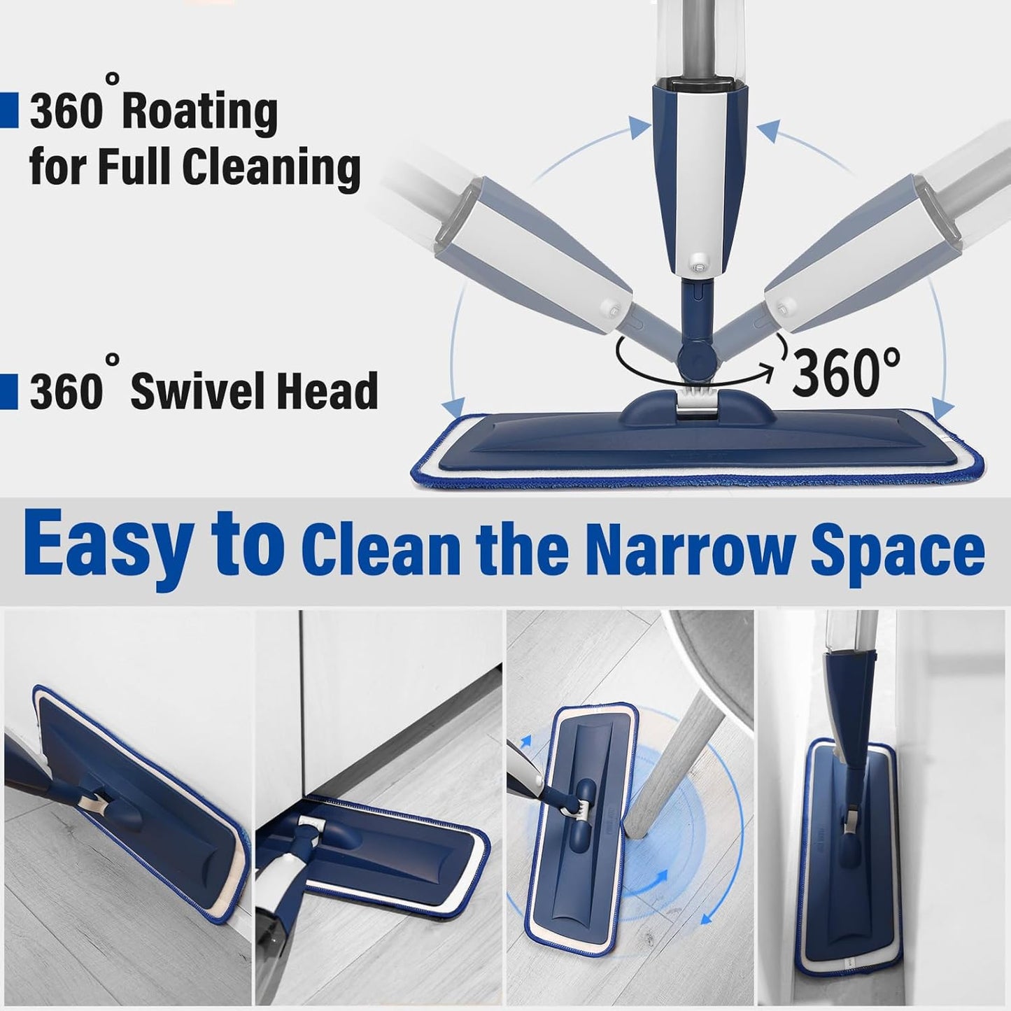 Spray Mops for Floor Cleaning Floor Mop with a Refillable Spray Bottle and 3 Washable Microfiber Pads Home or Commercial Use Dry Wet Flat Mop for Hardwood Laminate Wood (Purple)