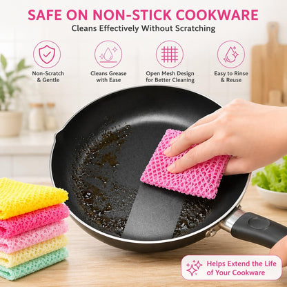 OliviaTree Dish Scrubber 5 Pack, Non Scratch Reusable Mesh Scrub Cloth for Washing Dishes Pots Pans Sink, Quick Dry Odor Resistant Sponge Alternative, Korean Kitchen Cleaning Pad 11 x 11 Inch