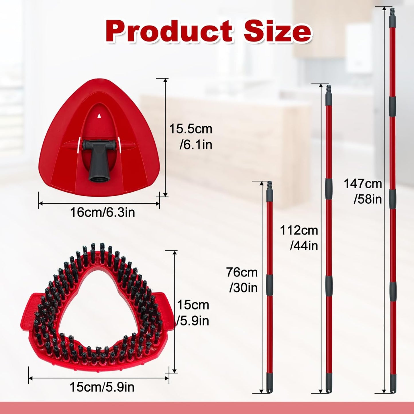 Mop Handle for Ocedar, Spin Mop Handle for O Cedar, 4-Section 30" to 58" Extendable Mop Handle Replacement for Ocedar, Mop Stick and Base for Ocedar Floor Cleaning, American Threaded Joint