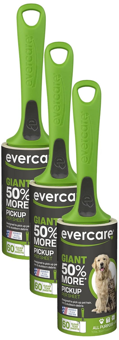Evercare Lint Roller Pet Hair Remover Giant 60 Layers Per Roll, Green