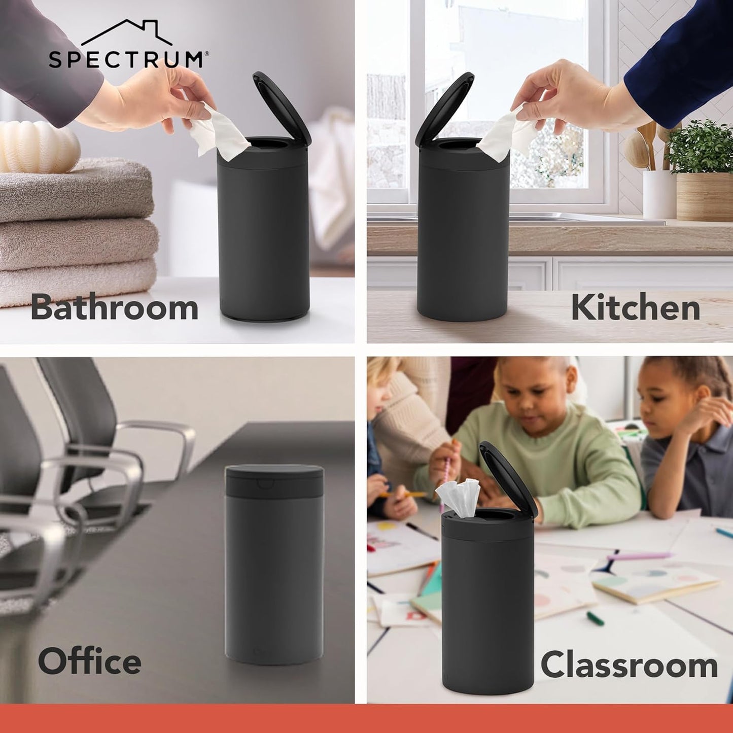 Spectrum Disinfecting Wipes Container Large Satin Nickel Refillable Stainless Steel Wipe Holder for Bathroom Kitchen Classroom, Reuseable Push Button Wet Wipe Dispenser for Cleaning Countertop