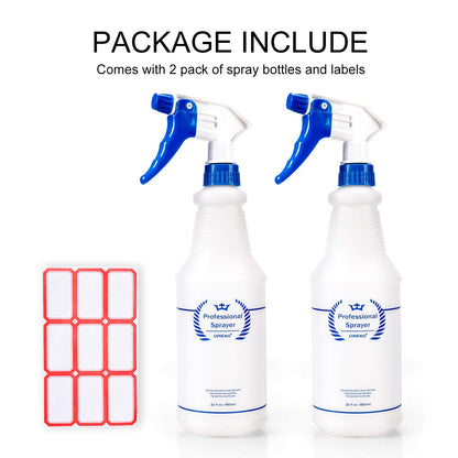 Plastic Spray Bottle 2 Pack, 32 Oz, All-Purpose Heavy Duty Spraying Bottles Leak Proof Mist Empty Water Sprayer for Cleaning Solution, Essential Oils, Hair, Planting, Pet with Adjustable Nozzle - Red