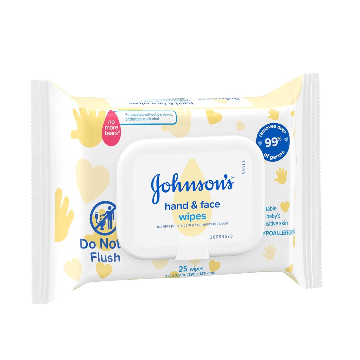 Johnson's Baby Hand & Face Baby Sanitizing Cleansing Wipes for Travel and On-The-Go, No More Tears Formula, Paraben and Alcohol Free, 25 ct, Case of 4