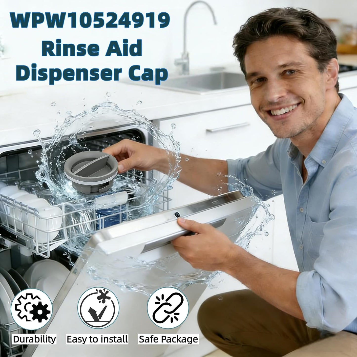 WPW10524919 Dishwasher Rinse Aid Cap, Leak-Proof Seal, Compatible with Whirlpool Amana IKEA WDP350PAAW5 KDTE104DSS0 Cap Replacement for W10524919， W10524923 2684856, PS11755938