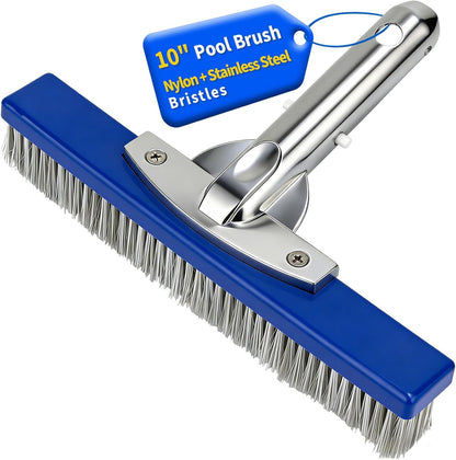 5-Inch Pool Brush Head - Combo Nylon & Stainless Steel Wire Bristles, Heavy Duty Metal Pool Brushes for Extra Scrubbing Power, for Cleaning Inground Pool Tiles, Concrete, Walls, Floor, Steps, Corners