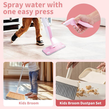 Kids Spray Mop, Fun & Functional Toddler Mop Cleaning Set,Real Working Mini Mop, Pretend Play Toy –Includes Spray Bottle,Washable Microfiber Pads, Montessori Kids Cleaning Toy Set -Green