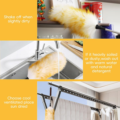 Lambswool Extendable Mini Duster 14-34 Inch Stainless Steel Extension Telescoping Pole Wool Dusters for Cleaning Ceiling Fans Window Blinds Car Interiors Furniture Dusting