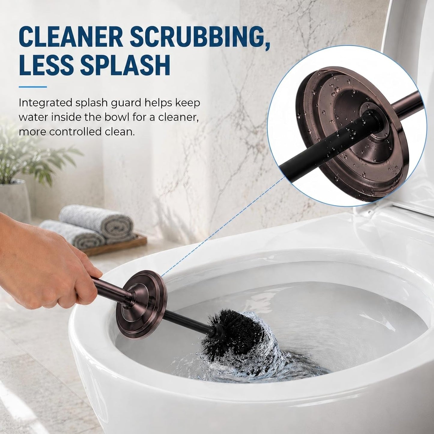 Black Toilet Brush and Holder Set，Extra Long Handled Toilet Bowl Brush and Holder，Stainless Steel Heavy Duty Toilet Brush for Bathroom,Deep Cleaning Modern Toilet Cleaner Slip Base