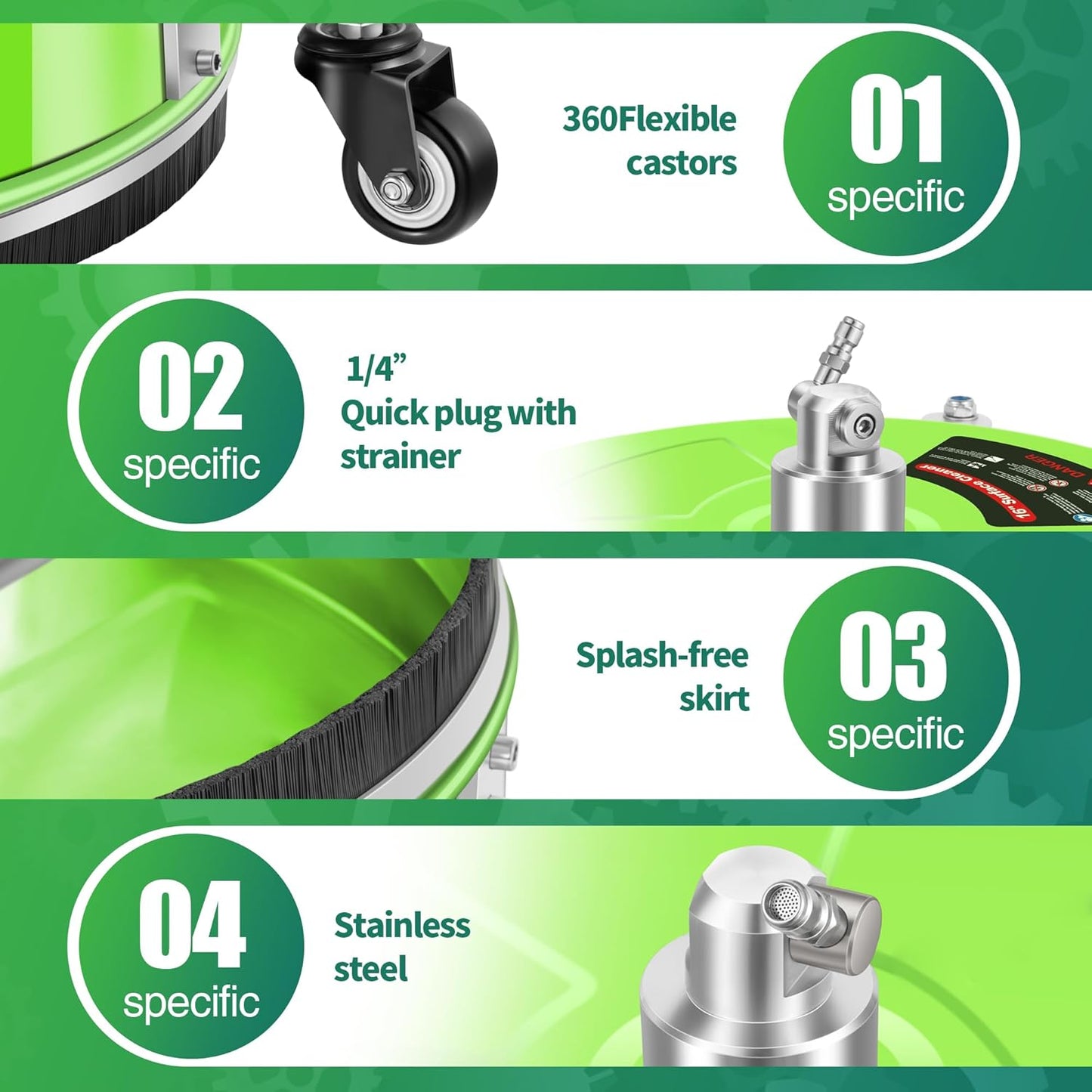 14" Pressure Washer Surface Cleaner with 4 Wheels - Stainless Steel Surface Cleaner for Pressure Washer Attachment for Concrete, Patio, Sidewalk, Deck and Driveways - PWS14