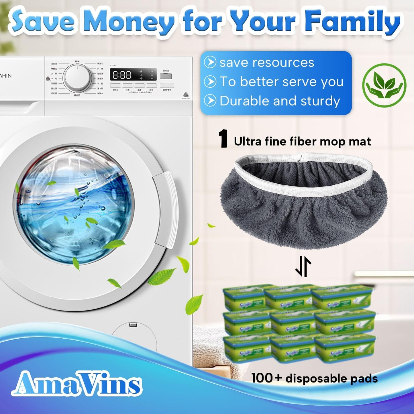 AmaVins 5 Pack Reusable Microfiber Mop Pads Compatible with Swiffer Sweeper Mop, Wet and Dry Flat mop Cover, Washable Mop Pads for Surface/Hardwood Floor Cleaning (Mop is Not Included)