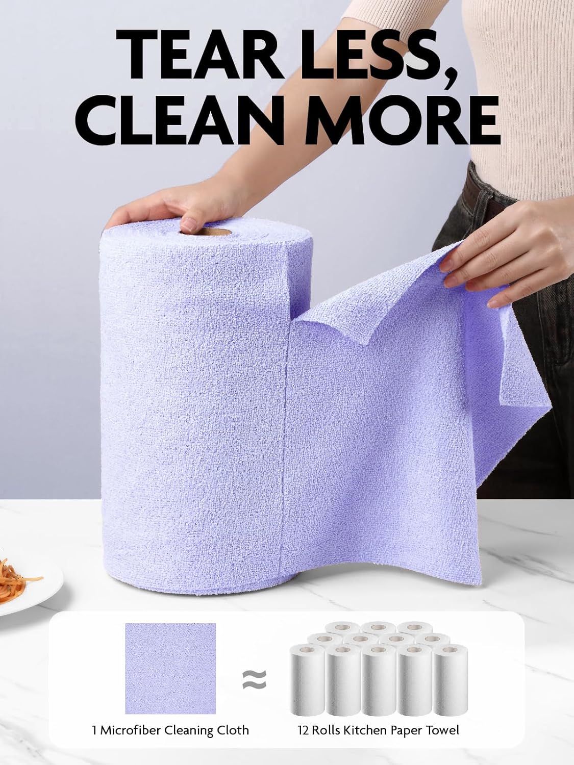 Fantasticlean Microfiber Cleaning Cloth Roll -75 Pack, Tear Away Microfiber Towels, 12" x 12", Reusable, Washable, Scratch Free, Ultra Absorbent Dishcloth for All-Around Cleaning Supplies (White)