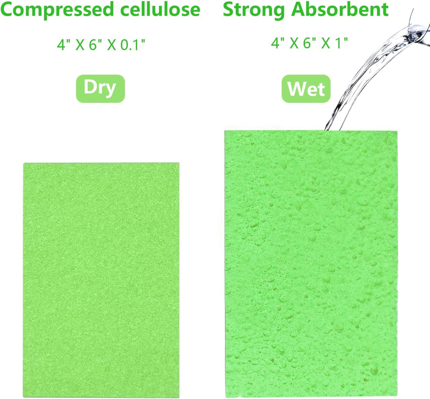 Cellulose Sponges, Large Size 4" x 6" x 1" - Heavy Duty Scrub Kitchen Sponge, Clean Tough Messes Without Scratching Kitchen Cleaning Pads, Pop Up Eco DIY (6 Pack), Green