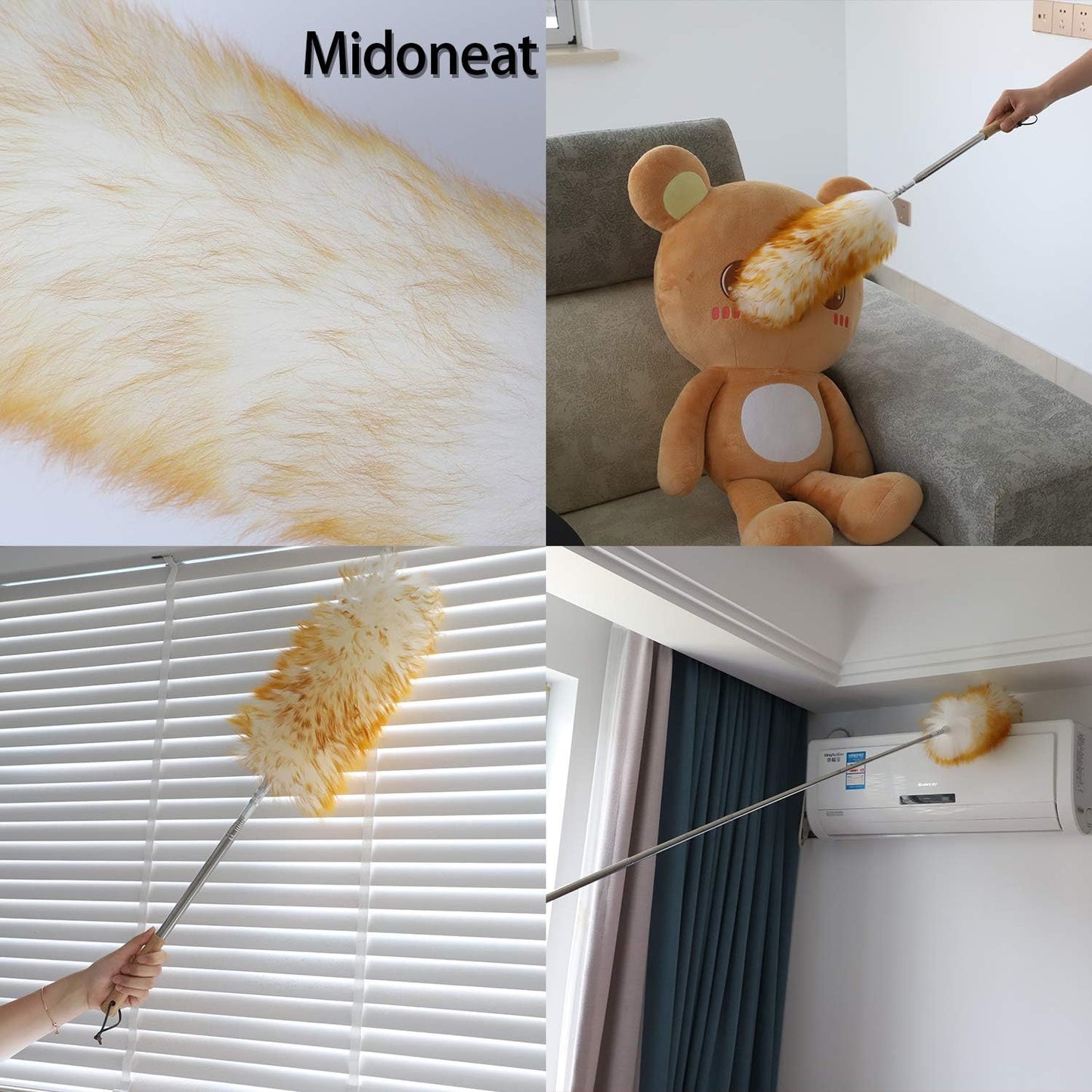 Midoneat Lambswool and Microfiber Duster, 2 Counts, Long Reach/Extendable Duster Up to 86" for Cleaning High Ceiling Fan, Interior Roof, Cobweb, Keyboard, Furniture