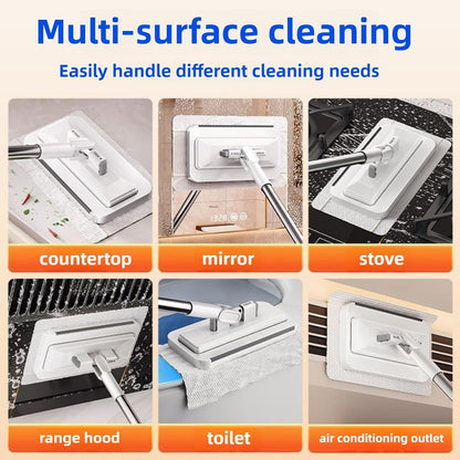 Press Grip Mini Mop, Zero-Touch Gap Dust Cleaner with 39in Lazy Mop & Hands-Free Lock Head, Disposable Dust Mop for House Wall Bathroom Toilet Corners Multi Surface Cleaning with 5 Cloths