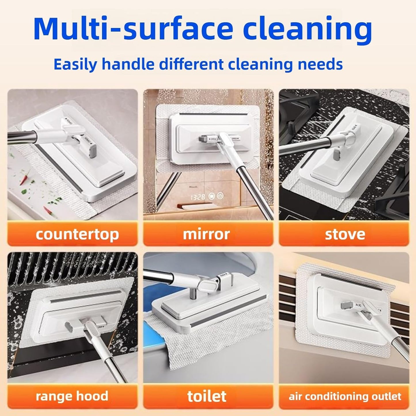 Snap-Grip Mini Mop with 39in Handle — INWEJIA Zero-Touch Gap Dust Cleaner & Locking Head, Disposable Lazy Mop Wet and Dry for Kitchen Bathroom Toilet Corners Window Wall Cleaning