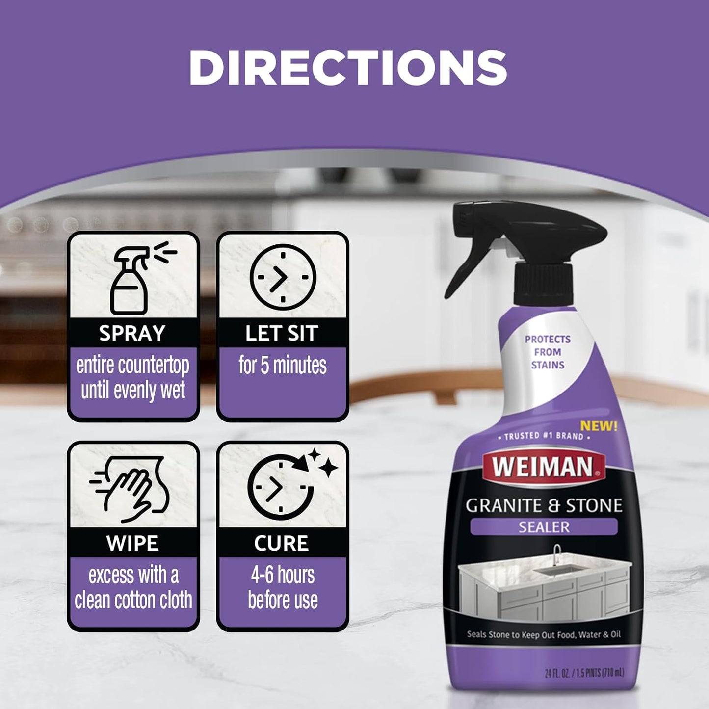 Weiman Disinfectant Granite Daily Clean & Shine (2 Pack with Polishing Cloth) Safely Clean Disinfect and Shine Granite Marble Soapstone Quartz Quartzite Slate Limestone Corian Laminate Tile Countertop
