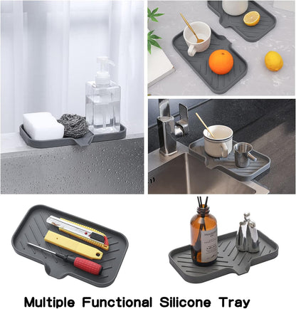 MicoYang Silicone Bathroom Soap Dishes with Drain Spout-Bathroom and Kitchen Sink Organizer,Sponge Holder,Dish Soap Tray,Perfect for Dispenser,Scrubber,Bottle,Cup on Sink or Counter-Black 4.9"×3.2"