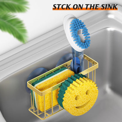 MURLONG Sponge Holder Smiley Face, Sink Caddy for kitchen Sink, Kitchen Organizer Sponge Holder with 2 PCS Suction Cups/1 PCS Adhesive Strips, Designed for Sponge, Soap, Dish brush, Scrubber-Black