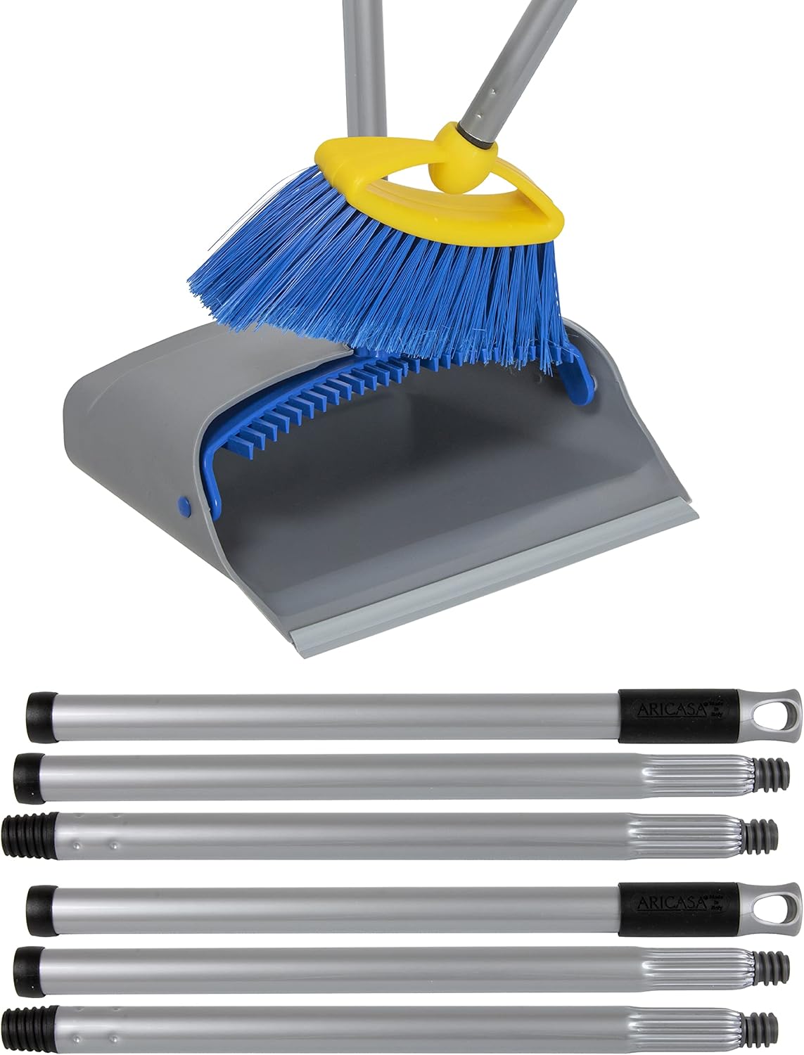 Broom with Dustpan Combo Set - Made in Italy, Broom and Dustpan Set with Long Handle | Durable Dust Pan & Broom Set for Home, Office & Commercial Cleaning
