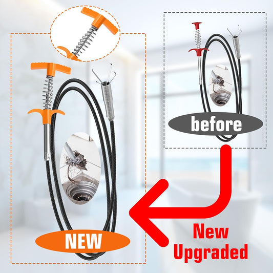 New Upgrade 63 inch Drain Snake Hair Drain Clog Remover Tool - Sink Drain Cleaner for Toilet Sewer Shower Kitchen Bathroom Tub Clogged Drains Opener Cleaning Tool, Flexible Grabber Claw Pick Up Tool