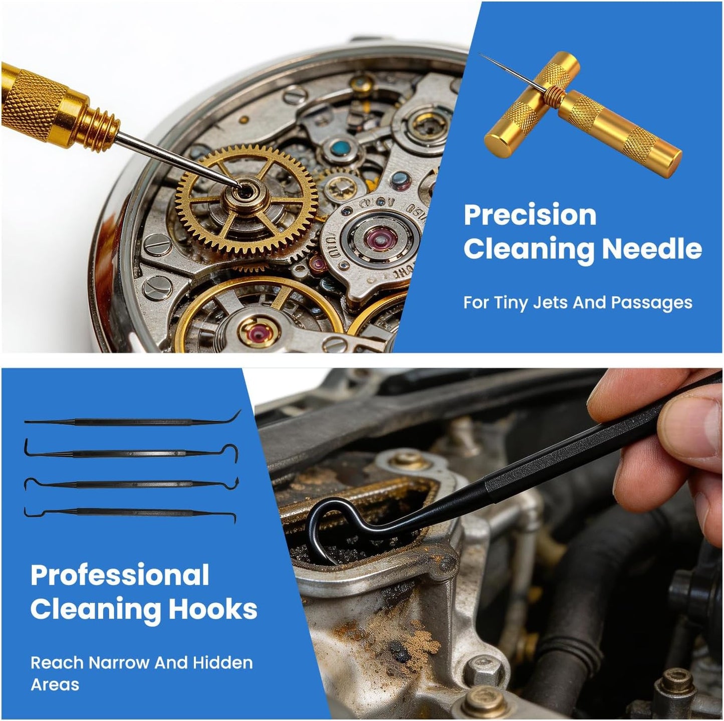 Carburetor Cleaning Kit, 13 Stainless Steel Wires, 10 Needles, 5 Nylon Brushes,1pick, 4 Cleaning Hooks and 1 Hex Wrench 2 Brushes, Tool for Motorcycle, Lawnmower, ATV, Chainsaw, Spray Gun