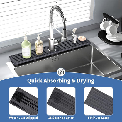 Stone Faucet Mat for Kitchen Sink, Water Absorbing Sink Water Splash Guard, Fast-Drying Kitchen Sink Faucet Mat, Durable Protector and Stone Drying Mat for Kitchen Counter & Bathroom Sink