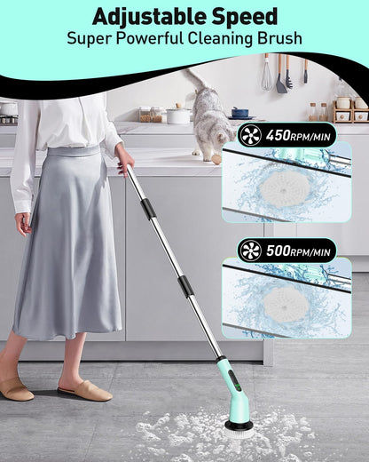 Electric Spin Scrubber for Cleaning Bathroom, Shower Scrubber Cordless Cleaning Brush with IPX7 Waterproof & 2 Speed, 3 Brush Heads, Bathroom Cleaning Supplies for Shower Tub Kitchen Tile Toilet White