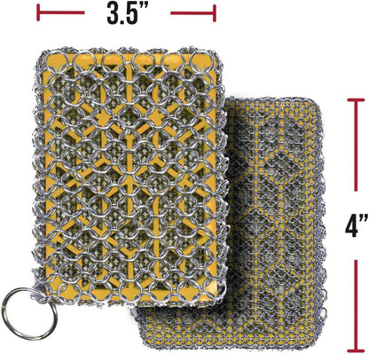 Knapp Made Combo Chainmail Cast Iron Scrubber with Silicone Core - Heavy Duty Rings and Fine Chainmail Rings -Premium Cleaner -Perfect for Cast Iron Cookware,Skillet,Woks