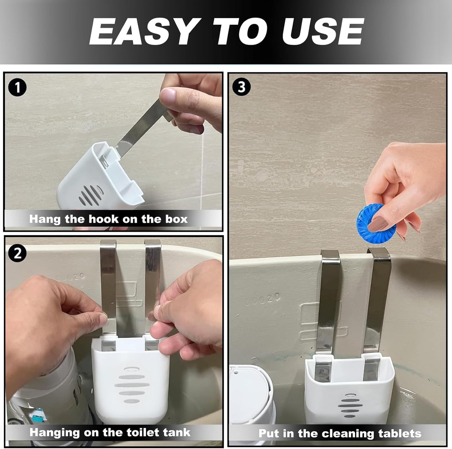 Toilet Tank Tablet Holder, Hanging Toilets Bowl for Toilets Tank Tablet, Plastic & Stainless Steel Tablets Organizer Reduces Dissolved Residue Buildup, Toilet Tank Accessory, White