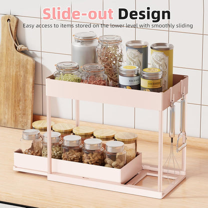 Simple Trending Under Sink Organizer 2 Pack, Sink Pull-Out Sliding Storage Cabinet, 2-Tier Under Shelf Organizer for Kitchen Bathroom, Black