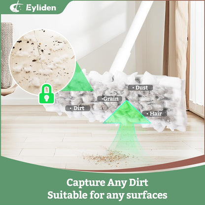 Eyliden Dust Mop, Sweeping & Mopping Kit with 58" Extended Long Handle, 36 Disposable Dry Cloths, Multi Surface Sweeper Mops for Hardwood, Tile, and Vinyl Floor Cleaning, Iron Handle, White