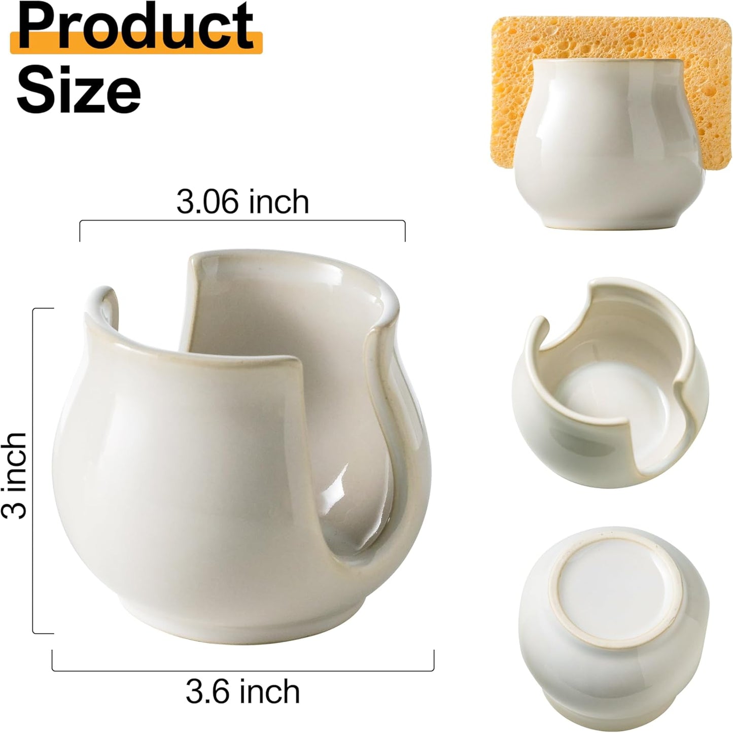 Zoeeker Sponge Holder for Kitchen Sink, Ceramic Dish Sponge Dish Rack Scrubby Caddy Kitchen Organizer Cute Sink Caddy Organizer, Farmhouse Decor, Speckled Glaze