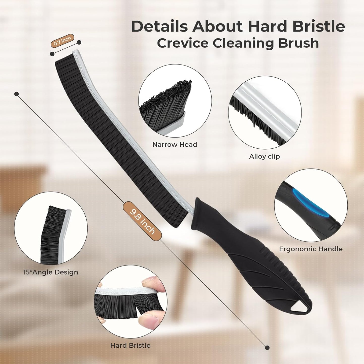 TQRR Cleaning Brush-Hard Crevice Cleaning Brushes, Multifunctional Window Groove Brushes, Grout Brush, Cleaning Tool for Bathroom, Kitchen, Toilet, Tile, Sink, Home (6, Black)