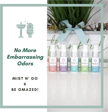 Mist N’ Go by Omaze Travel Bathroom Spray for Toilet Spray Odor Eliminator - Travel Toilet Spray for Bathroom Air Freshener Spray for Bathroom Deodorizer - Clean Mix, Travel Size (1oz x2)
