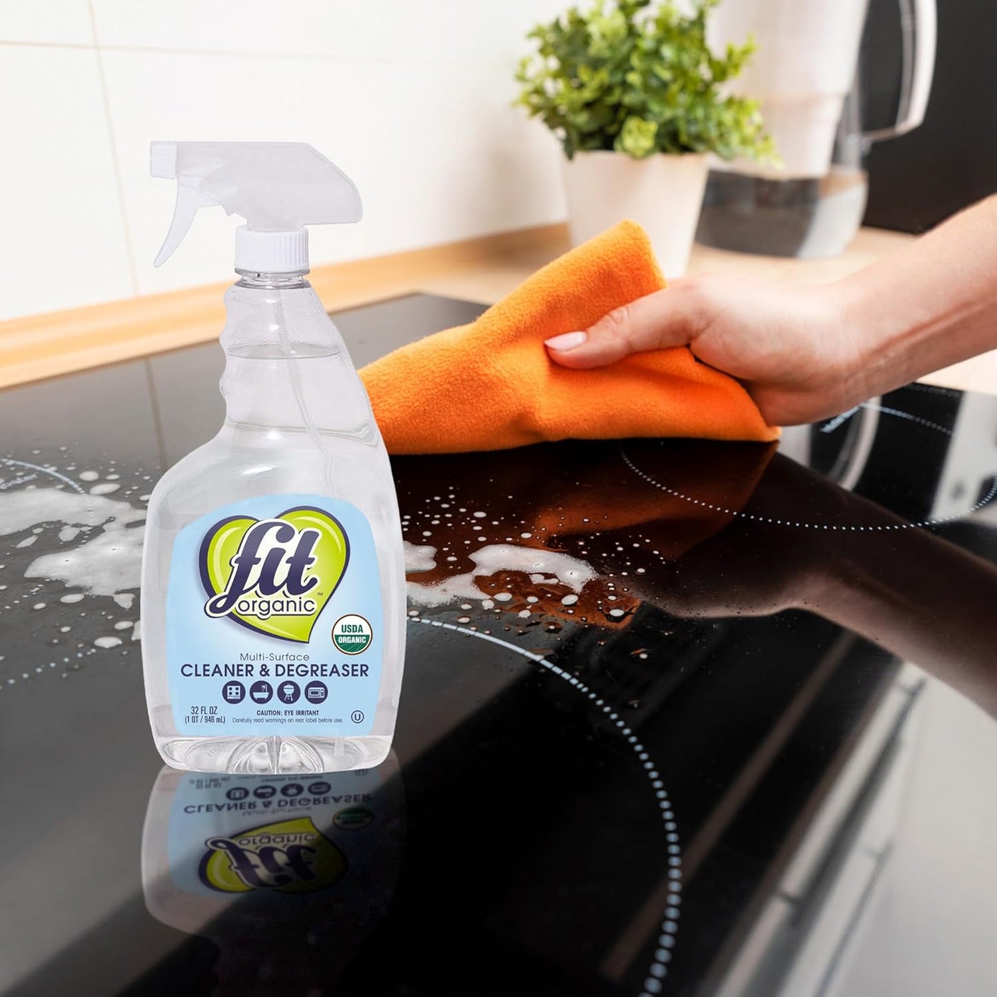 Fit Organic Multi-Surface Cleaner & Degreaser Spray – USDA Organic, Plant-Based, Biodegradable, Tough on Grease & Grime, Natural All-Purpose Spray for Kitchen, Bathroom, Oven & Toilet - (32oz)