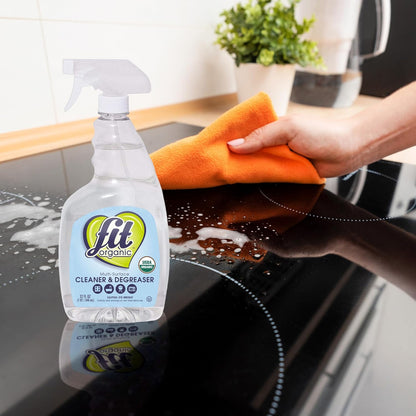 Fit Organic Multi-Surface Cleaner & Degreaser Spray – USDA Organic, Plant-Based, Biodegradable, Tough on Grease & Grime, Natural All-Purpose Spray for Kitchen, Bathroom, Oven & Toilet - (32oz)