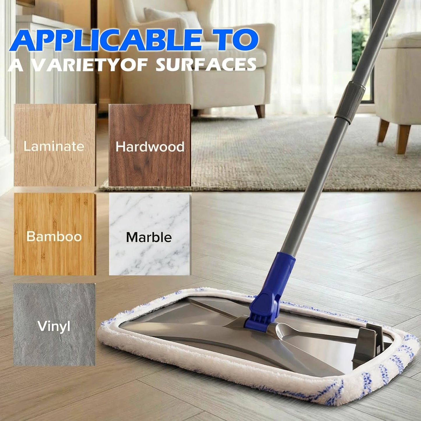 MASTERTOP Microfibre Flat Mop, Extended Wet Dry Large Floor Mop with 5 Reusable Pads & Telescopic Handle, Dust Mops for Laminate Wooden Hard Floor Vinyl Tile Floors Cleaning - Send 1 Cleaning Scraper